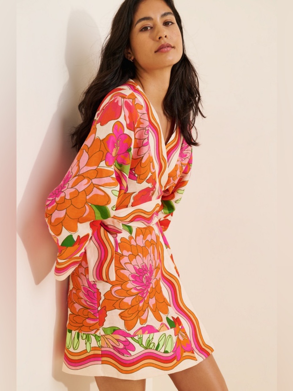 FARM Rio Pink Orange Floral Mini Dress
